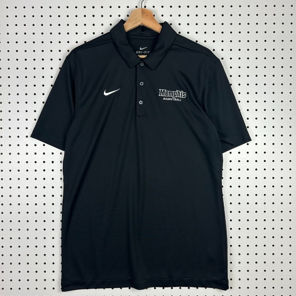 Memphis Tigers Basketball Polo Shirt Medium Black Nike Dri-fit Team Issued White